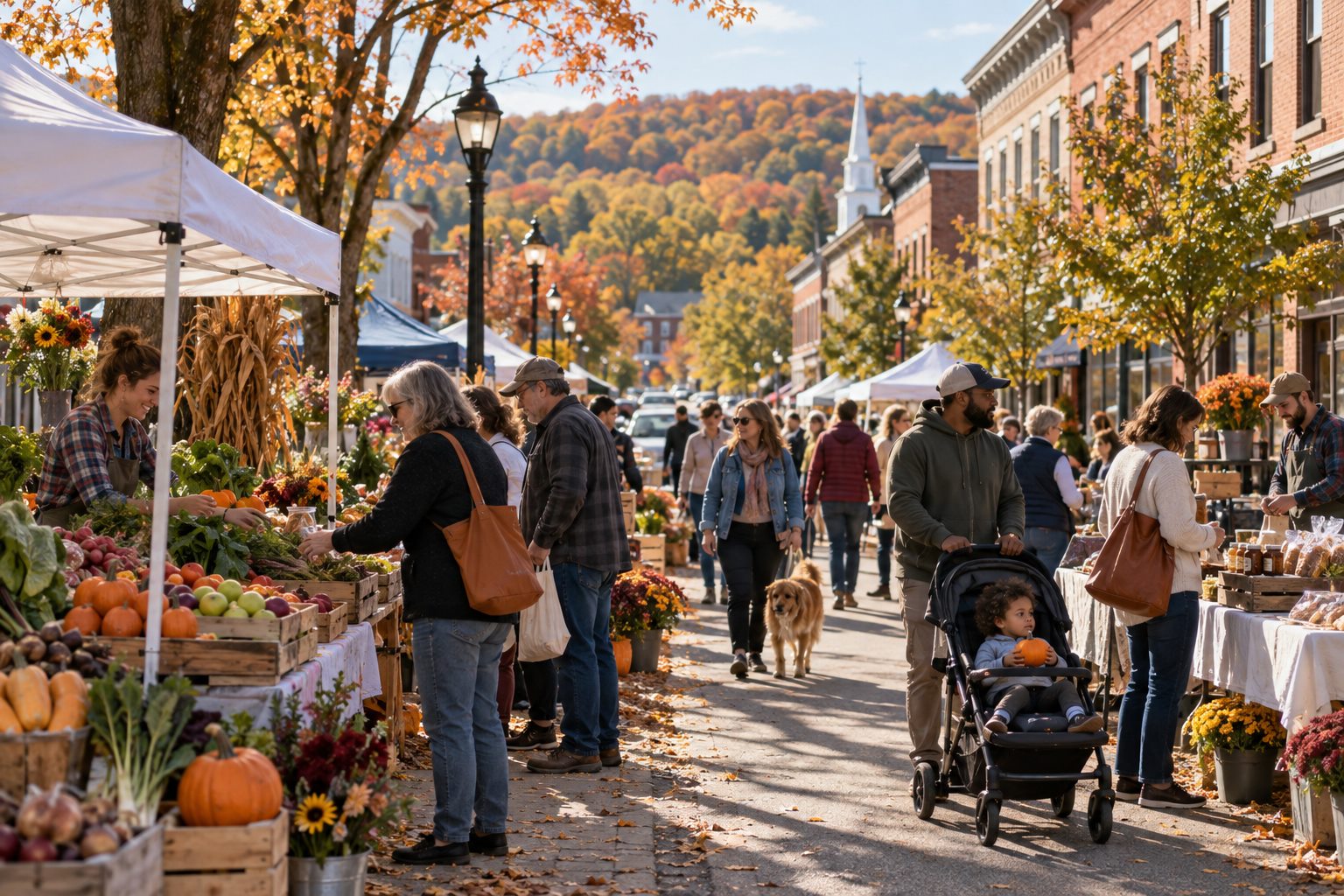 Illustrative community market on a Northeast main street